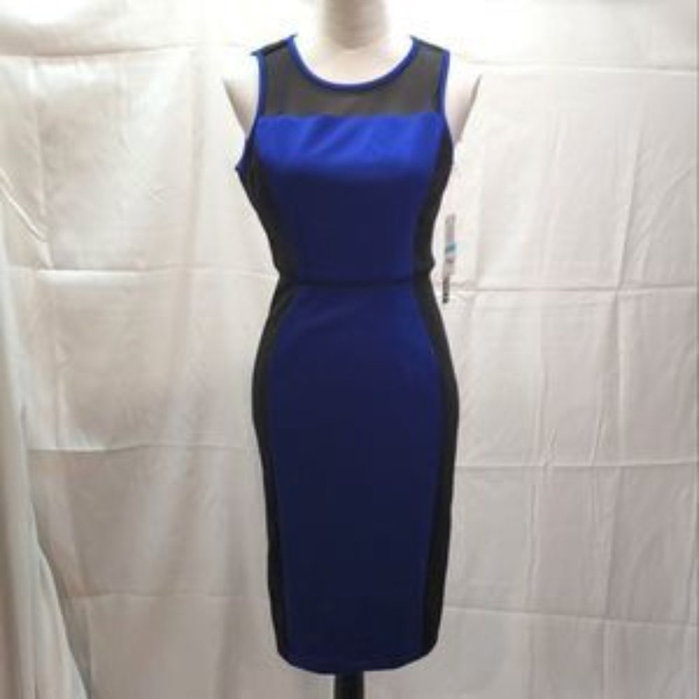 XOXO Blue and Black Colorblock Sleeveless Sheath Dress